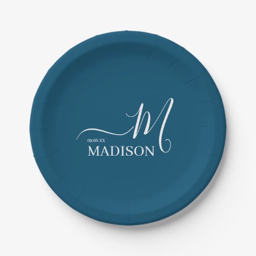 Personalized Navy Blue Signature Family Name  Paper Plates