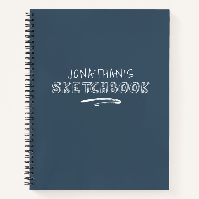 Personalized Navy Blue Sketchbook Notebook (Front)