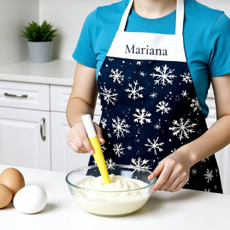 Personalized Navy Blue Snowflake Christmas Apron