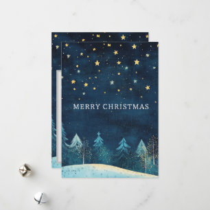 Personalized Navy Blue Snowy Night Sky Christmas Holiday Card