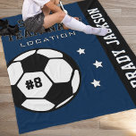 Personalized Navy Blue Soccer Player Name Fleece Blanket<br><div class="desc">Personalized soccer themed fleece blanket for soccer players when they're not scoring goals on the field, and for their parents to support their kids and stay warm at chilly games! Makes a unique team gift for travel tournaments. Design features a soccer ball customized with the player's uniform number, custom text...</div>