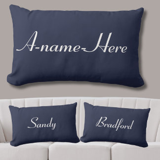 Personalized navy blue solid pillow & white name