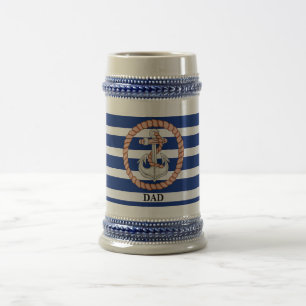 Personalized Navy Blue Striped Anchor 1 Stein