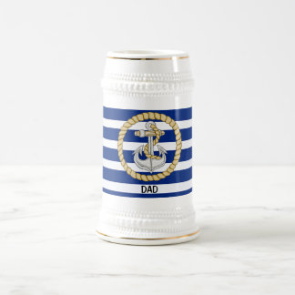 Personalized Navy Blue Striped Anchor 3 Stein