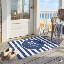 Personalized Navy Blue Striped Monogram Beach Hous
