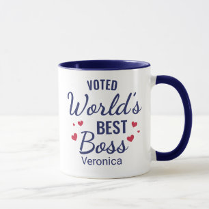 Personalized Navy Blue Voted World's Best Boss Mug