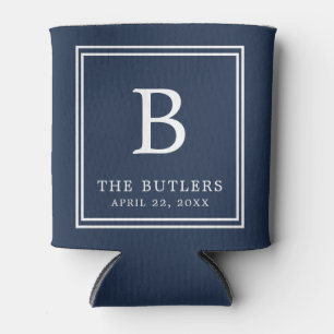 Personalized Navy Blue Wedding Can Cooler