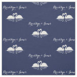 Personalized Navy Blue Wedding Fabric With Swans