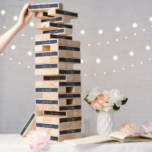 Personalized Navy Blue Wedding Game Topple Tower