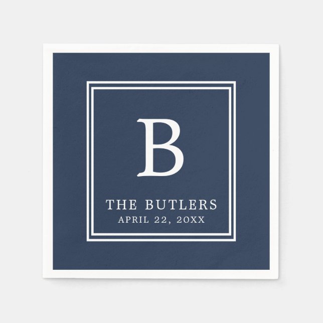 Personalized Navy Blue Wedding Paper Napkins (Front)