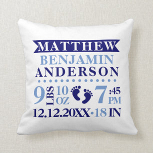Personalized Navy Blue White BABY Boy Nursery Throw Pillow