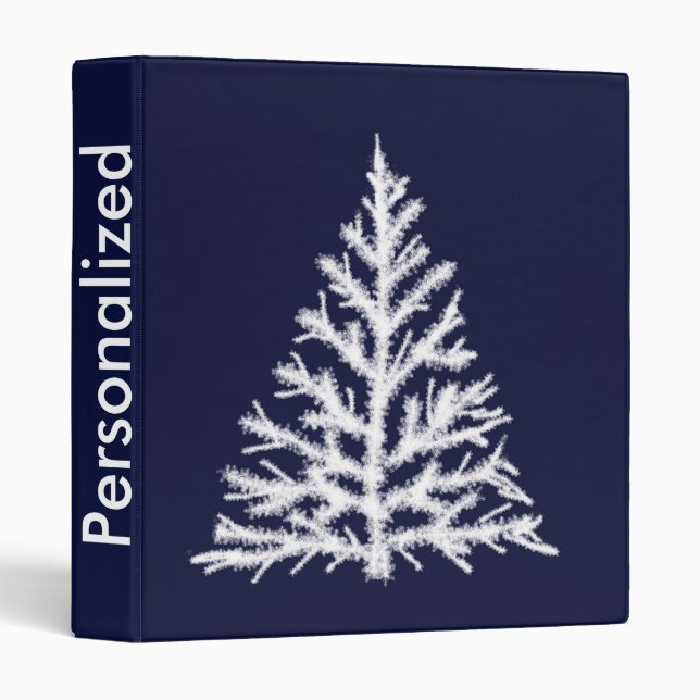 Personalized Navy Blue & White Christmas Tree 3 Ring Binder (Front/Spine)