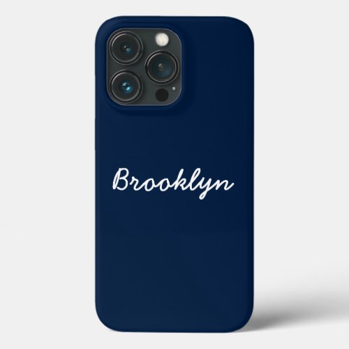 Personalized navy blue white custom script name iPhone 13 pro case