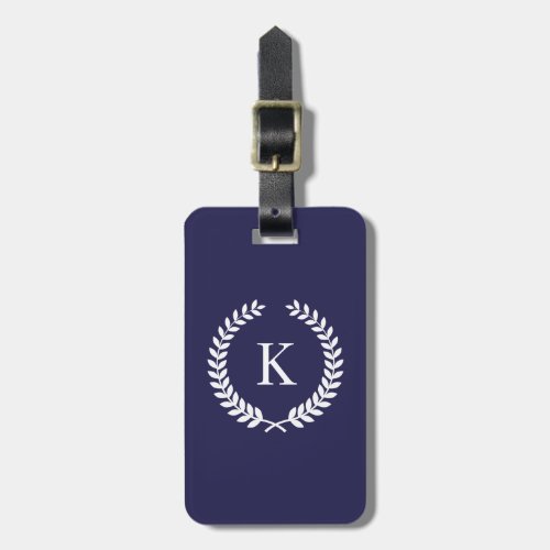 Personalized Navy Blue White Monogram Luggage Tag