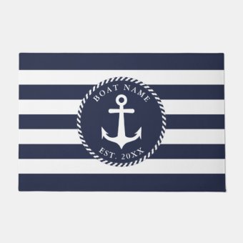 Personalized Navy Blue White Nautical Anchor Doormat | Zazzle