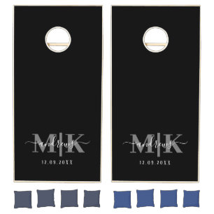 Personalized Navy Blue White Signature couple Cornhole Set