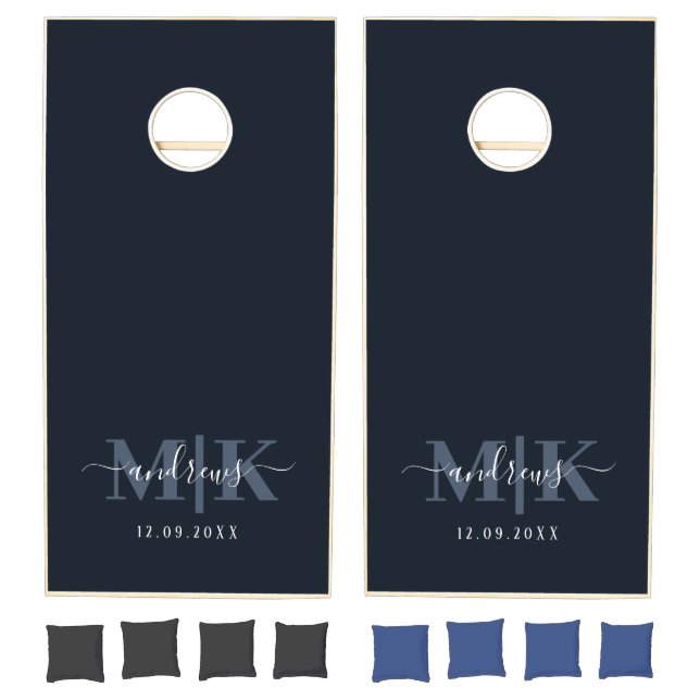Personalized Navy Blue White Signature couple  Cornhole Set (Set)
