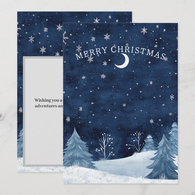 Personalized Navy Blue Winter Midnight Christmas  Holiday Card (Front/Back)