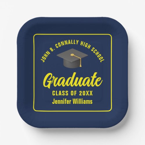 Personalized Navy Blue Yellow Graduation Party
