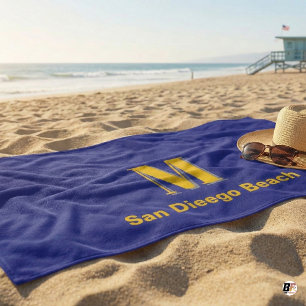 Personalized Navy Blue & Yellow Monogram Letter M  Beach Towel