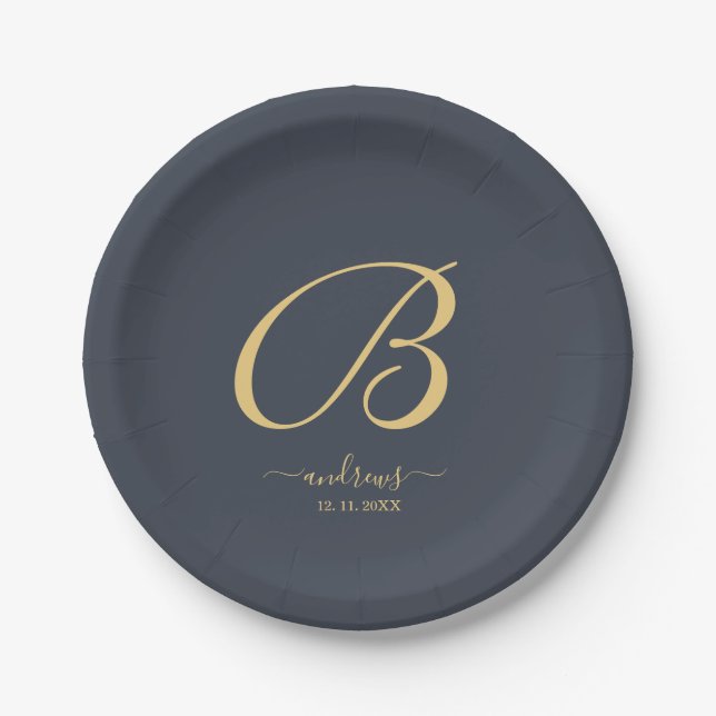 Personalized Navy Christmas Paper Plate (Front)
