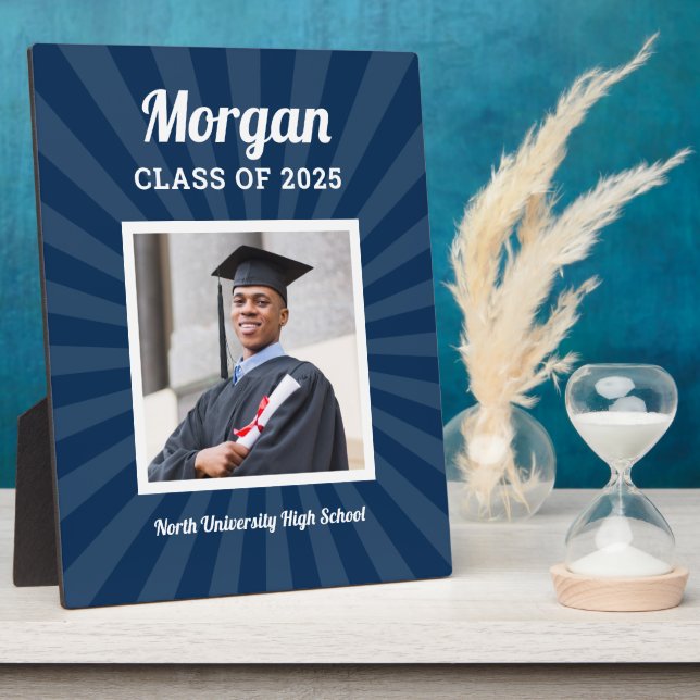 Personalized Navy Class of 2025 Graduation Photo Plaque (Side)