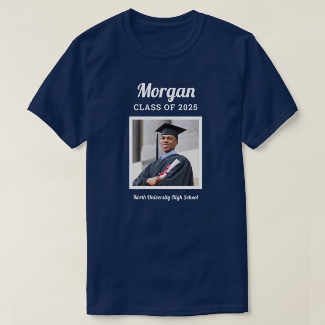 Personalized Navy Class of 2025 Graduation Photo T-Shirt (Design Front)