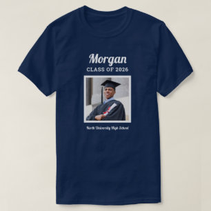 Personalized Navy Class of 2026 Graduation Photo T-Shirt