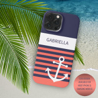 Personalized Navy Dark Blue White Orange Stripes