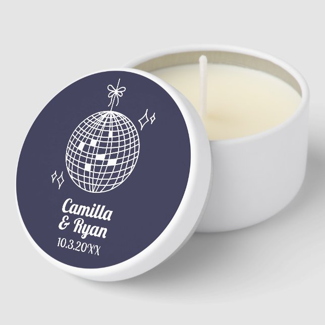 Personalized Navy Disco Ball Wedding Candles (Corner)