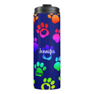 Personalized Navy Dog Prints Love Rainbow Thermal Tumbler