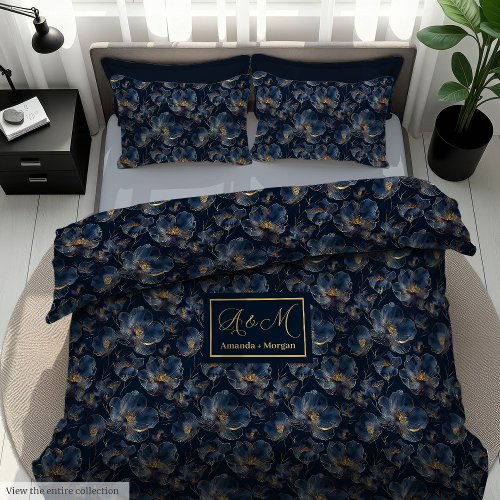 Personalized Navy Duvet Chic Gold Newlywed Gift