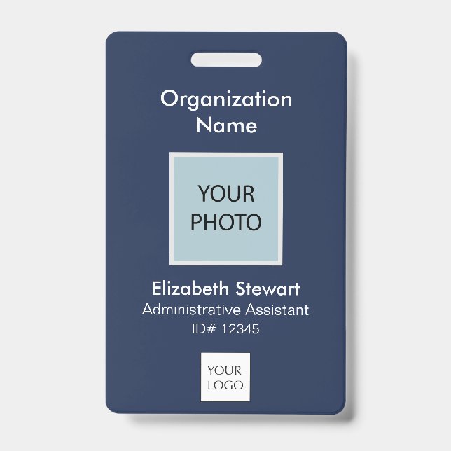 Personalized Navy Employee Photo ID and Logo Badge (Front)