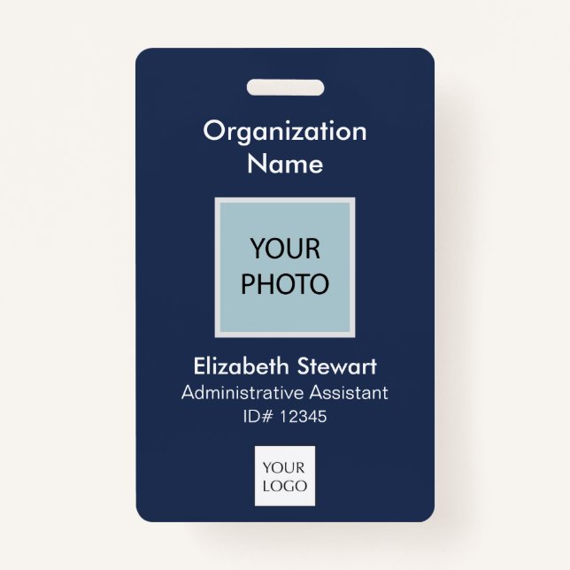 Personalized Navy Employee Photo ID and Logo Badge (Front)