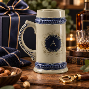 Personalized Navy Floral Best Man Gift Stein