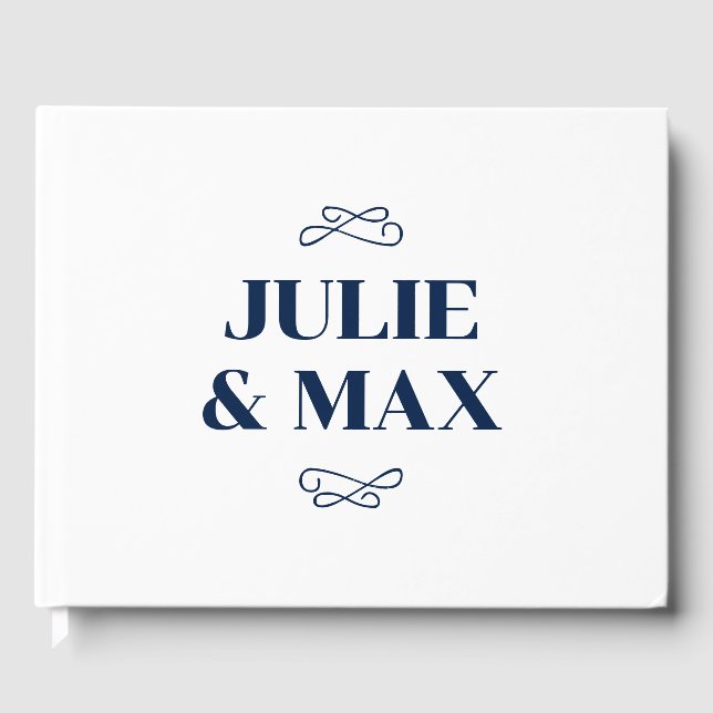 Personalized Navy Flourish Wedding Guest Book (Front)