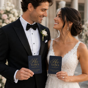 Personalized Navy Foil His & Her Vow Books