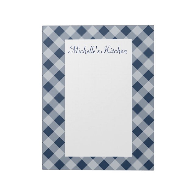 Personalized Navy Gingham Notepad (Rotated)