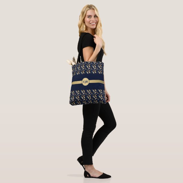 Personalized Navy & Gold Abstract  Tote Bag (On Model)