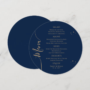 Personalized Navy Gold Celestial Stars Wedding Menu