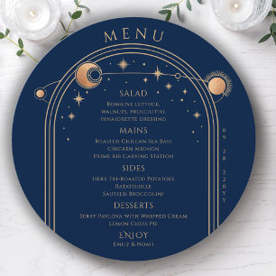 Personalized Navy Gold Celestial Wedding Menu