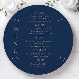 Personalized Navy Gold Star Celestial Wedding Menu