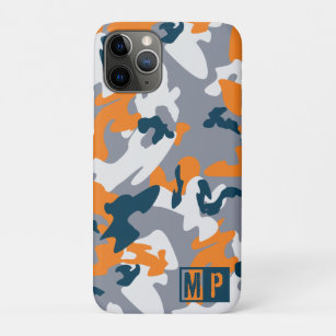 Personalized  Navy, Gray and Orange Camouflage iPhone 11 Pro Case
