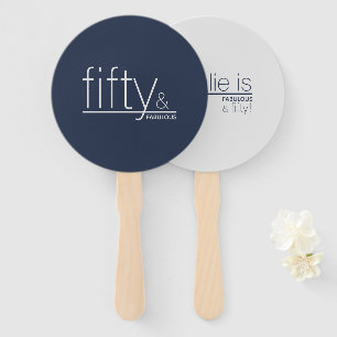 Personalized Navy Gray fifty & FABULOUS Reversible Hand Fan
