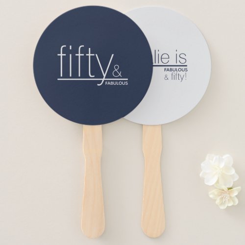 Personalized Navy Gray fifty  FABULOUS Reversible Hand Fan