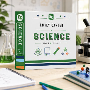 Personalized Navy Green Science School Cover 3 Ring Binder