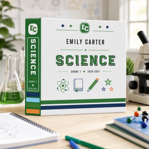 Personalized Navy Green Science School Cover 3 Ring Binder Personalized Navy Green Science School Cover 3 Ring Binder