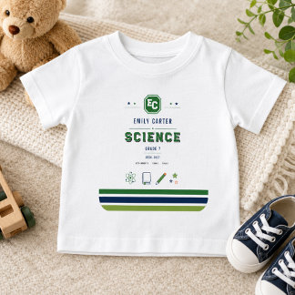 Personalized Navy Green Science School Cover Baby T-Shirt