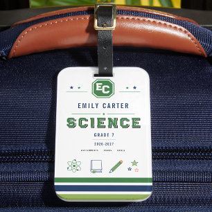 Personalized Navy Green Science School Cover Luggage Tag