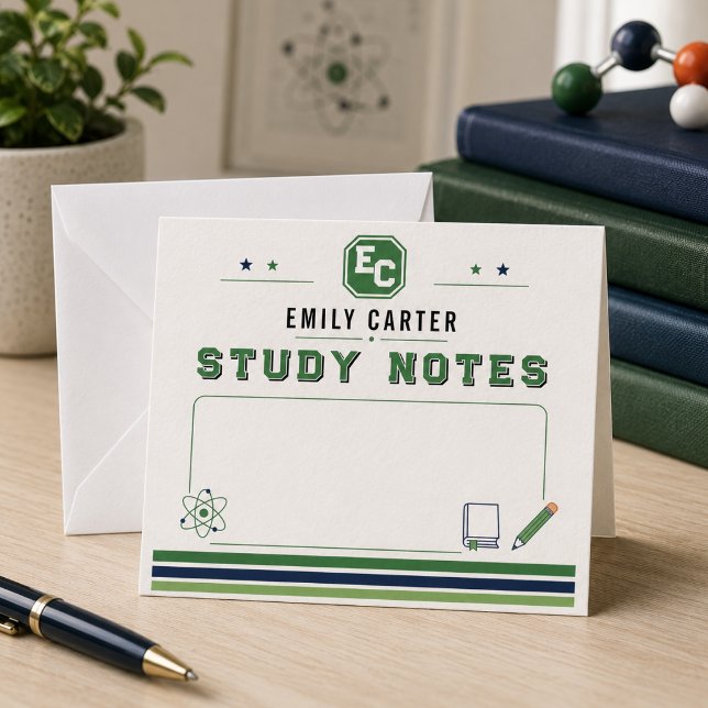 Personalized Navy Green Science School Cover Note Card (Personalized Navy Green Science School Cover Note Card
)